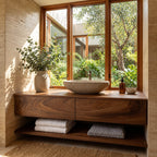Wall Mounted Two Drawer Bathroom Vanity 40-80 Inch, Floating Wood Cabinet with Open Towel Shelf Below