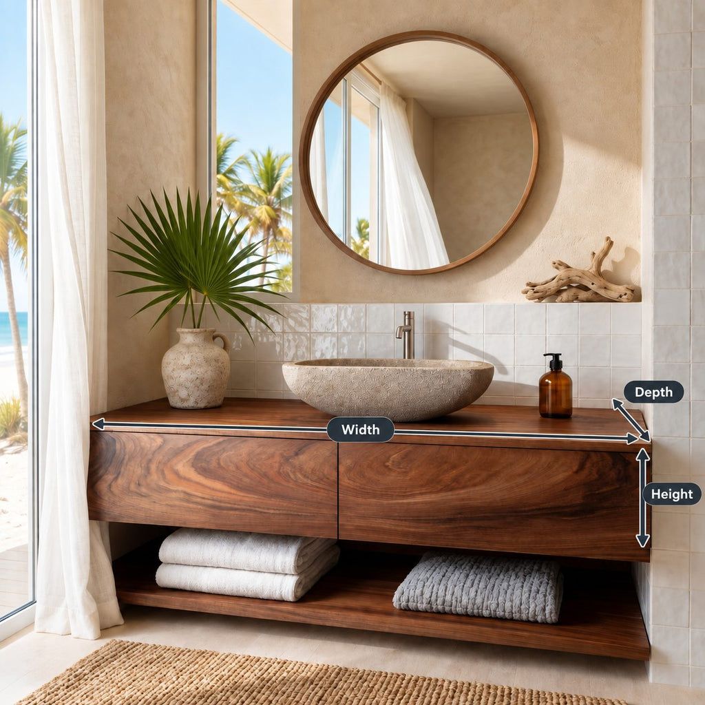 Wall Mounted Two Drawer Bathroom Vanity 40-80 Inch, Floating Wood Cabinet with Open Towel Shelf Below