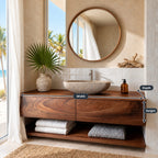 Wall Mounted Two Drawer Bathroom Vanity 40-80 Inch, Floating Wood Cabinet with Open Towel Shelf Below