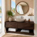 Wall Mounted Two Drawer Bathroom Vanity 40-80 Inch, Floating Wood Cabinet with Open Towel Shelf Below
