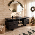 Twin Drawer Stack Bathroom Vanity 47-71 Inch, Live Edge Top, Two Drawer Cabinets, Center Cubbies