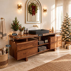 Twin Drawer Stack Bathroom Vanity 47-71 Inch, Live Edge Top, Two Drawer Cabinets, Center Cubbies