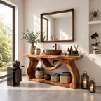 Wavy Sculpted Base Bathroom Vanity 47-71 Inch, Live Edge Console with Undulating Sides and Low Shelf