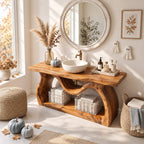 Wavy Sculpted Base Bathroom Vanity 47-71 Inch, Live Edge Console with Undulating Sides and Low Shelf