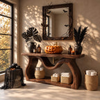 Wavy Sculpted Base Bathroom Vanity 47-71 Inch, Live Edge Console with Undulating Sides and Low Shelf