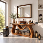 Wavy Sculpted Base Bathroom Vanity 47-71 Inch, Live Edge Console with Undulating Sides and Low Shelf