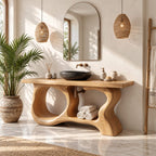 Porthole Sculpted Bathroom Vanity 47-71 Inch, Organic Wood Base with Round Openings and Live Edge Top