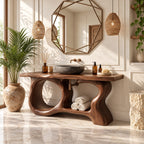 Porthole Sculpted Bathroom Vanity 47-71 Inch, Organic Wood Base with Round Openings and Live Edge Top