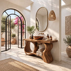 Oval Window Bathroom Vanity 47-71 Inch, Sculpted Wood Base with Large Open Ovals and Towel Shelf