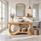Oval Window Bathroom Vanity 47-71 Inch, Sculpted Wood Base with Large Open Ovals and Towel Shelf