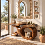 Swept X Loop Bathroom Vanity 47-71 Inch, Sculpted Solid Wood Base with One Oval Opening and Live Edge Top