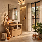 Tall Tree Arm Bathroom Vanity 43-46 Inch, Sculpted Branch Upright with Rounded Top, Open Niche and Drawer
