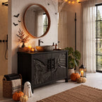 Ridge Band Carved Bathroom Vanity 42-46 Inch, Two Door Cabinet with Textured Relief Across the Doors