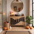 Ridge Band Carved Bathroom Vanity 42-46 Inch, Two Door Cabinet with Textured Relief Across the Doors