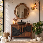 Ridge Band Carved Bathroom Vanity 42-46 Inch, Two Door Cabinet with Textured Relief Across the Doors