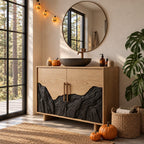 Mountain Range Bathroom Vanity 42-46 Inch, Two Door Cabinet with Carved Peaks Along the Lower Panels