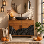 Mountain Range Bathroom Vanity 42-46 Inch, Two Door Cabinet with Carved Peaks Along the Lower Panels