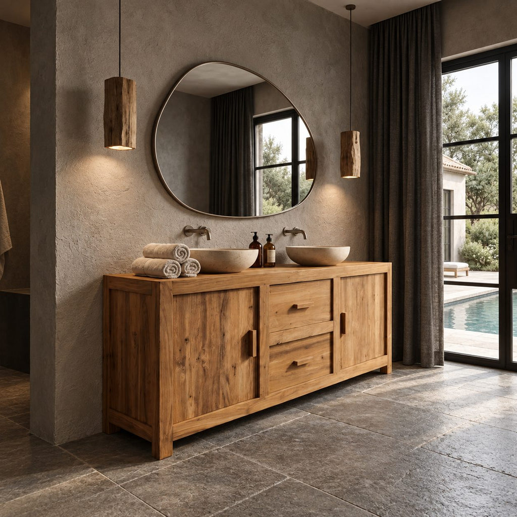 Two Door Two Drawer Double Bathroom Vanity 58-62 Inch, Framed Solid Wood Cabinet on Block Feet