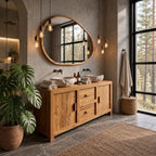 Two Door Two Drawer Double Bathroom Vanity 58-62 Inch, Framed Solid Wood Cabinet on Block Feet