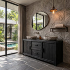 Two Door Two Drawer Double Bathroom Vanity 58-62 Inch, Framed Solid Wood Cabinet on Block Feet