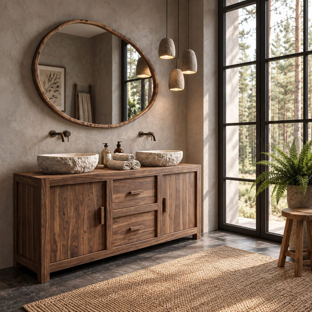 Two Door Two Drawer Double Bathroom Vanity 58-62 Inch, Framed Solid Wood Cabinet on Block Feet