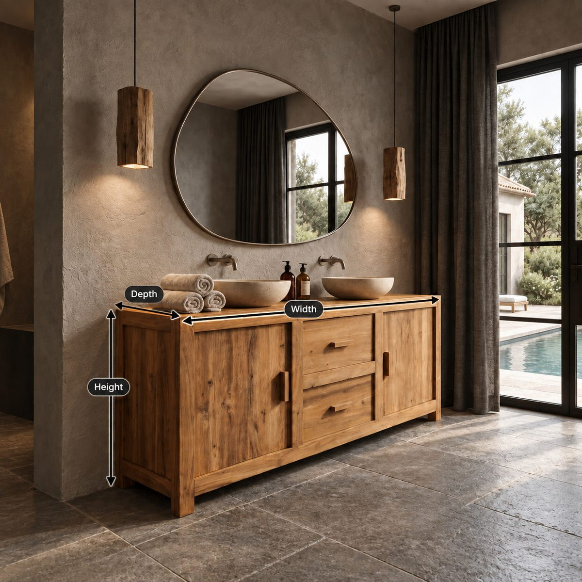 Two Door Two Drawer Double Bathroom Vanity 58-62 Inch, Framed Solid Wood Cabinet on Block Feet