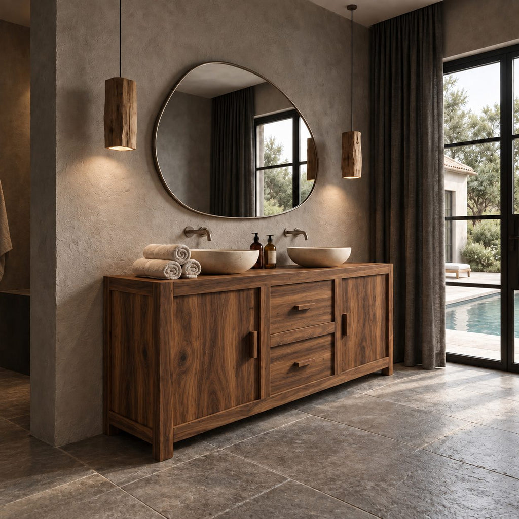 Two Door Two Drawer Double Bathroom Vanity 58-62 Inch, Framed Solid Wood Cabinet on Block Feet