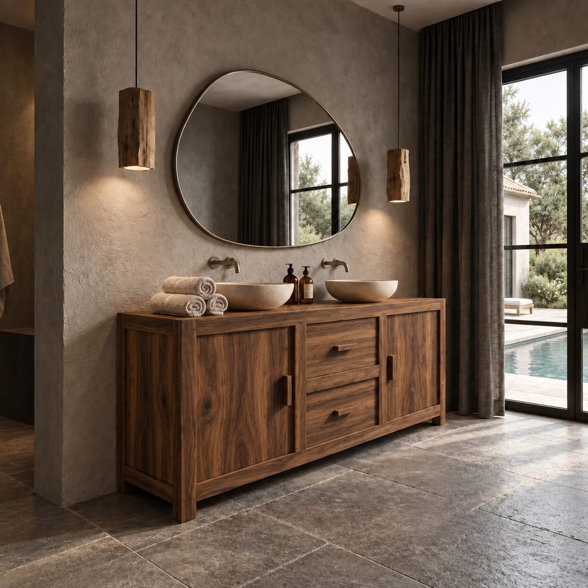 Two Door Two Drawer Double Bathroom Vanity 58-62 Inch, Framed Solid Wood Cabinet on Block Feet