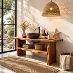 Live Edge Washstand Bathroom Vanity 40-70 Inch, Thick Slab Top on Natural Edge Legs with Lower Shelf