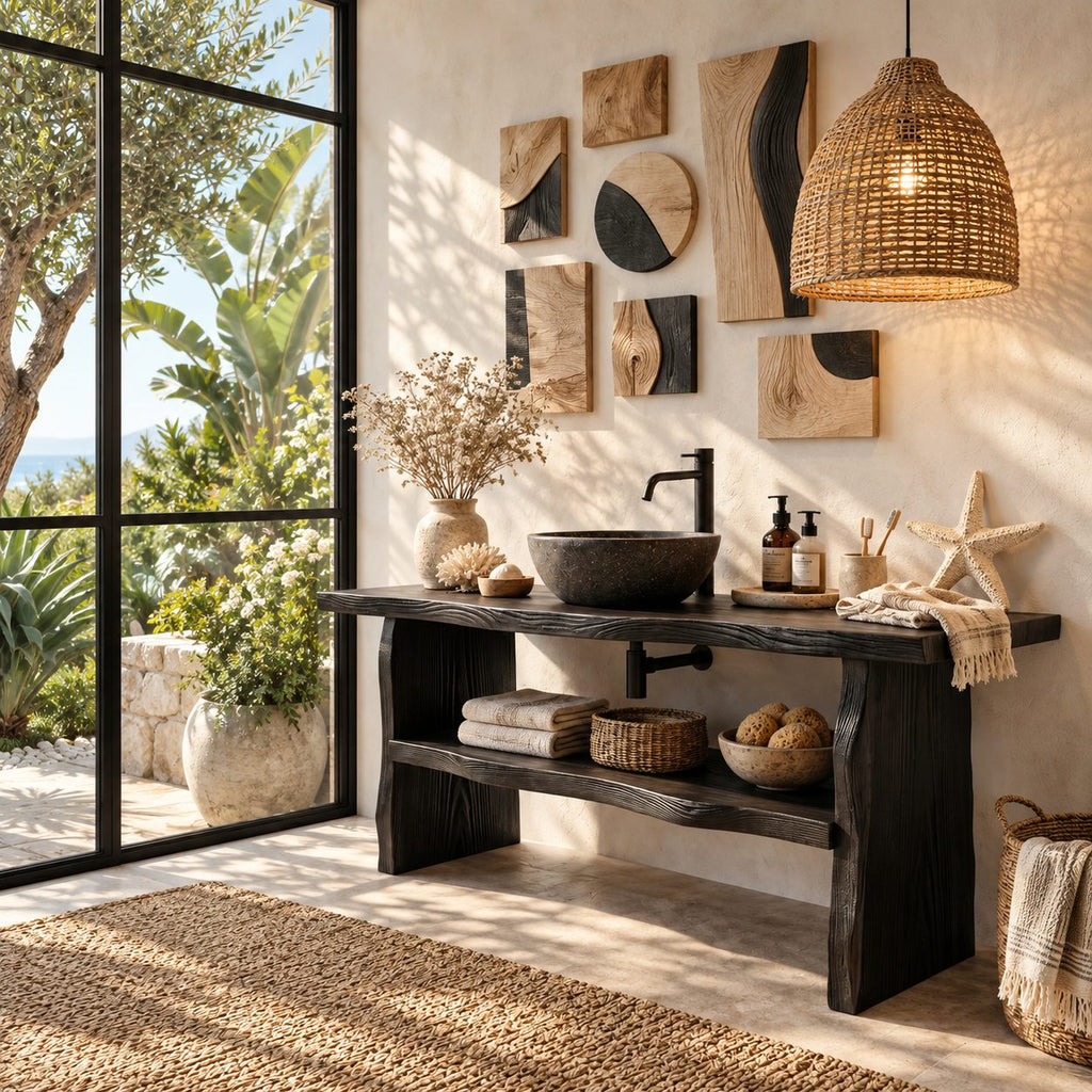 Live Edge Washstand Bathroom Vanity 40-70 Inch, Thick Slab Top on Natural Edge Legs with Lower Shelf