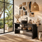 Live Edge Washstand Bathroom Vanity 40-70 Inch, Thick Slab Top on Natural Edge Legs with Lower Shelf