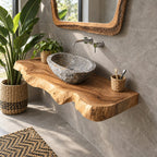 Undercut Live Edge Floating Bathroom Vanity Top 20-71 Inch, Solid Wood Wall-Mounted Slab Counter