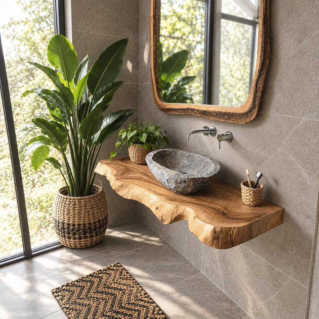 Undercut Live Edge Floating Bathroom Vanity Top 20-71 Inch, Solid Wood Wall-Mounted Slab Counter