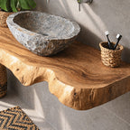 Undercut Live Edge Floating Bathroom Vanity Top 20-71 Inch, Solid Wood Wall-Mounted Slab Counter