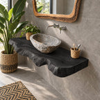 Undercut Live Edge Floating Bathroom Vanity Top 20-71 Inch, Solid Wood Wall-Mounted Slab Counter