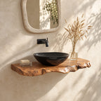 Gnarled Burl Edge Floating Bathroom Vanity Shelf 16-48 Inch, Solid Wood Wall-Mounted Live Edge Top
