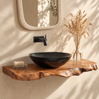 Gnarled Burl Edge Floating Bathroom Vanity Shelf 16-48 Inch, Solid Wood Wall-Mounted Live Edge Top