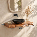 Gnarled Burl Edge Floating Bathroom Vanity Shelf 16-48 Inch, Solid Wood Wall-Mounted Live Edge Top