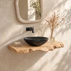 Gnarled Burl Edge Floating Bathroom Vanity Shelf 16-48 Inch, Solid Wood Wall-Mounted Live Edge Top