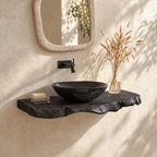 Gnarled Burl Edge Floating Bathroom Vanity Shelf 16-48 Inch, Solid Wood Wall-Mounted Live Edge Top