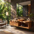 Live Edge Drawer Floating Bathroom Vanity 30-80 Inch, Solid Wood Wall-Hung Cabinet with Open Towel Cubby
