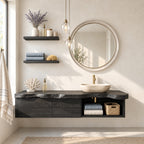 Live Edge Drawer Floating Bathroom Vanity 30-80 Inch, Solid Wood Wall-Hung Cabinet with Open Towel Cubby