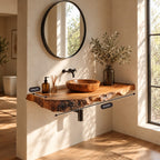 Deep Textured Edge Floating Bathroom Vanity Shelf 16-48 Inch, Organic Modern Solid Wood Wall Counter