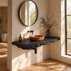 Deep Textured Edge Floating Bathroom Vanity Shelf 16-48 Inch, Organic Modern Solid Wood Wall Counter