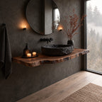 Raw Bark Edge Floating Bathroom Vanity Shelf 16-48 Inch, Solid Wood Wall-Mounted Counter Slab