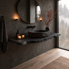 Raw Bark Edge Floating Bathroom Vanity Shelf 16-48 Inch, Solid Wood Wall-Mounted Counter Slab