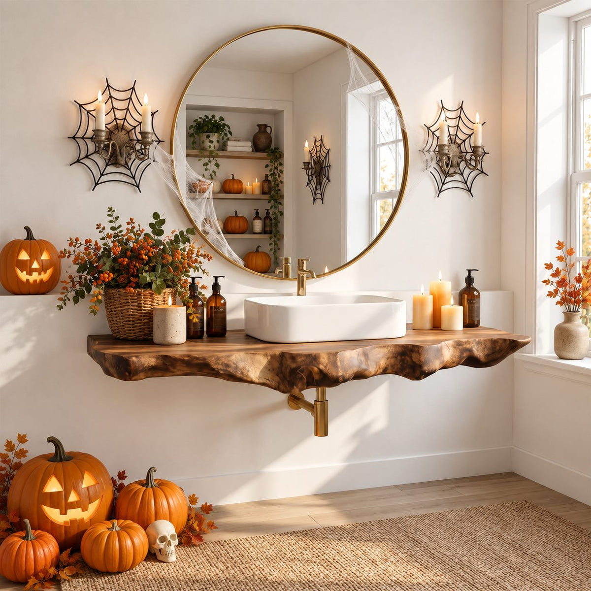 Rippled Drop Edge Floating Bathroom Vanity 20-71 Inch, Live Edge Solid Wood Wall-Mounted Shelf Top