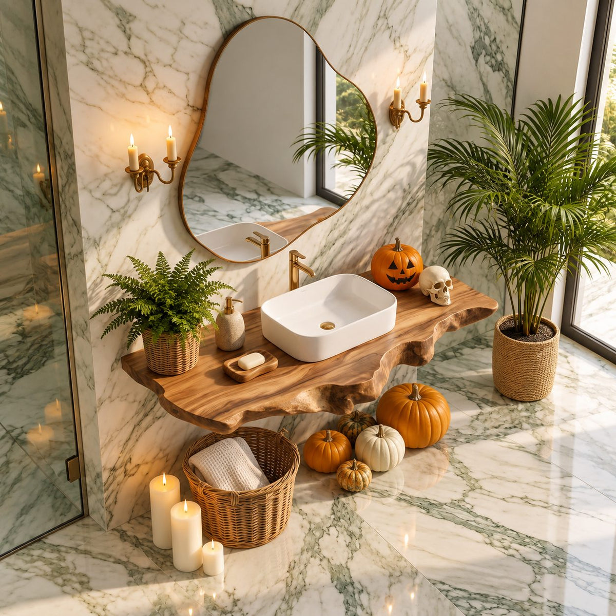 Rippled Drop Edge Floating Bathroom Vanity 20-71 Inch, Live Edge Solid Wood Wall-Mounted Shelf Top
