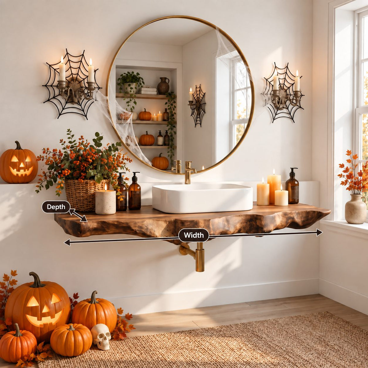 Rippled Drop Edge Floating Bathroom Vanity 20-71 Inch, Live Edge Solid Wood Wall-Mounted Shelf Top