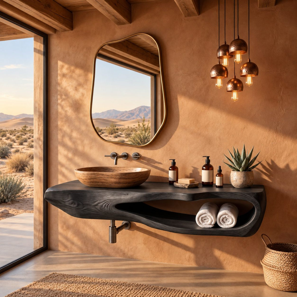 Carved Hollow Floating Bathroom Vanity 20-60 Inch, Sculpted Solid Wood Wall Unit with Oval Towel Opening